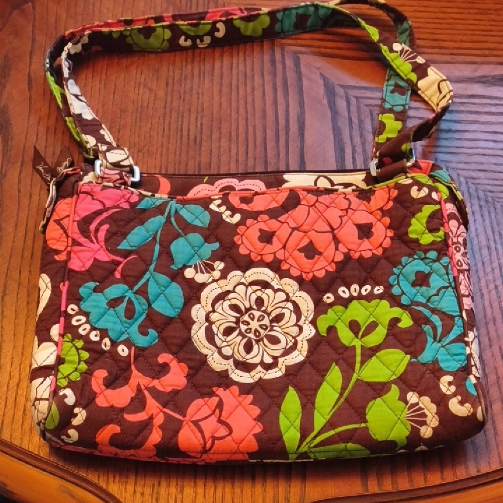Vera Bradley Brown and Pink Quilted Shoulder Bag